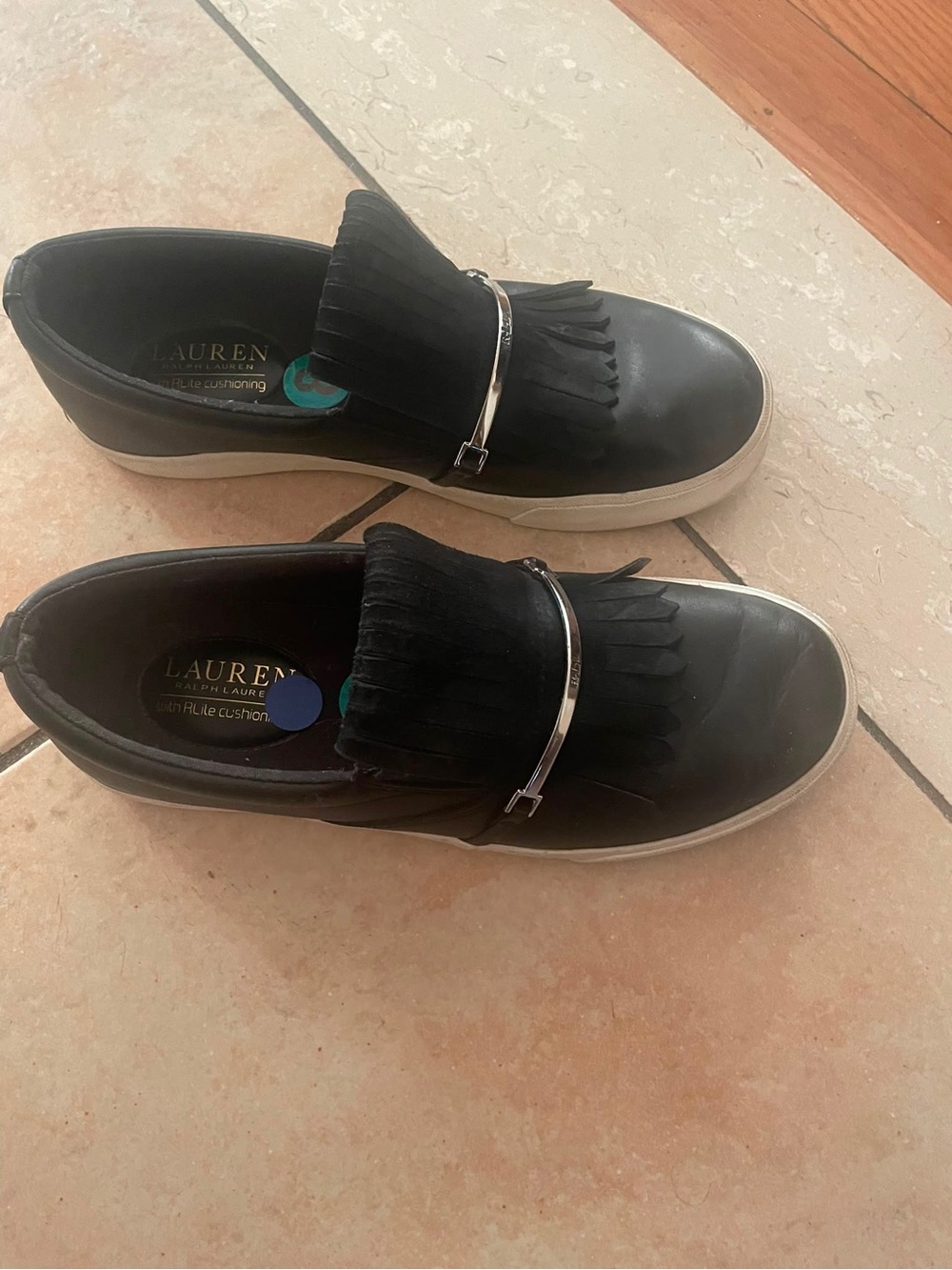 Lauren Ralph Lauren Black Slip-On Kiltie Clog Sneakers with Silver Accent